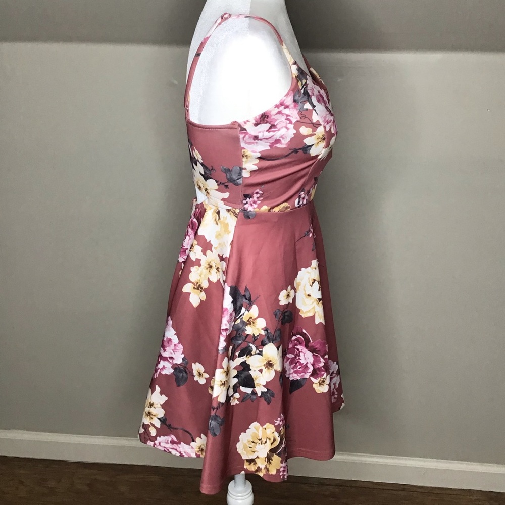 Trac Skater Dress Plunge Floral Sexy S - Picture 4 of 9